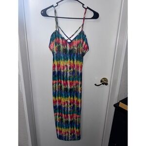 Love Rainbow Tie Dye Strappy V-Neck Midi Bodycon Dress XL Multi-Color Summer